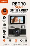 Retro Mini Dijital Kamera 1080P 1.47 İnç Flip Ekranlı Flaşlı Selfie Vlog Kamerası 4GB SD Hediyeli Siyah-1