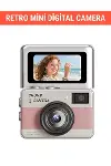 Retro Mini Dijital Kamera 1080P 1.47 İnç Flip Ekranlı Flaşlı Selfie Vlog Kamerası 4GB SD Hediyeli Pembe-6