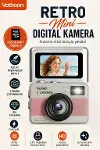 Retro Mini Dijital Kamera 1080P 1.47 İnç Flip Ekranlı Flaşlı Selfie Vlog Kamerası 4GB SD Hediyeli Pembe-1