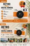 Retro Mini Dijital Kamera 1080P 1.47 İnç Flip Ekranlı Flaşlı Selfie Vlog Kamerası 4GB SD Hediyeli Turuncu-2