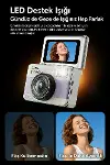 Retro Mini Dijital Kamera 1080P 1.47 İnç Flip Ekranlı Flaşlı Selfie Vlog Kamerası 4GB SD Hediyeli Turuncu-6