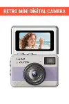 Retro Mini Dijital Kamera 1080P 1.47 İnç Flip Ekranlı Flaşlı Selfie Vlog Kamerası 4GB SD Hediyeli Mor-6