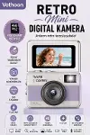 Retro Mini Dijital Kamera 1080P 1.47 İnç Flip Ekranlı Flaşlı Selfie Vlog Kamerası 4GB SD Hediyeli Mor-1