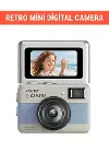 Retro Mini Dijital Kamera 1080P 1.47 İnç Flip Ekranlı Flaşlı Selfie Vlog Kamerası 4GB SD Hediyeli Mavi-6
