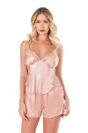 Koyu Pudra Saten Babydoll Şort Takımı-1