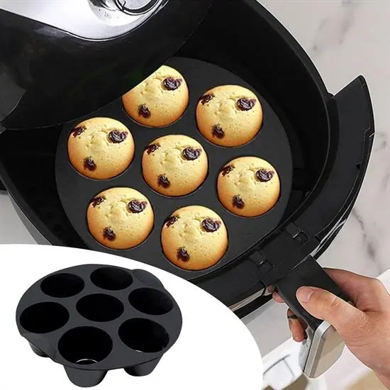 7 Gözlü Silikon Çok Amaçlı Airfryer Muffin Cupcake Kek ve Çörek Pişirme Kalıbı (4745)