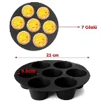 7 Gözlü Silikon Çok Amaçlı Airfryer Muffin Cupcake Kek ve Çörek Pişirme Kalıbı (4745)-5