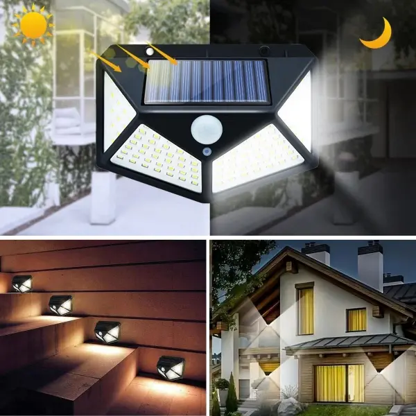 100 Ledli 3 Farklı Aydınlatma Ayarlı Solar Güneş Enerjili Hareket Sensörlü Bahçe Duvar Lambası (4745)