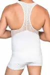 Beyaz Fileli Erkek Korse Atlet Woman-4