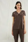 Kısa Kollu Ve Dantelli V Yaka Pijama Takımı-2