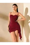 Özel Şık Tasarım Bordo Korse Görünümlü Mini Club Elbisesi-2