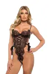 HERŞEYTREND Özel Tasarım İp Detaylı Siyah Dantel İşlemeli Transparan Fantezi Body-1