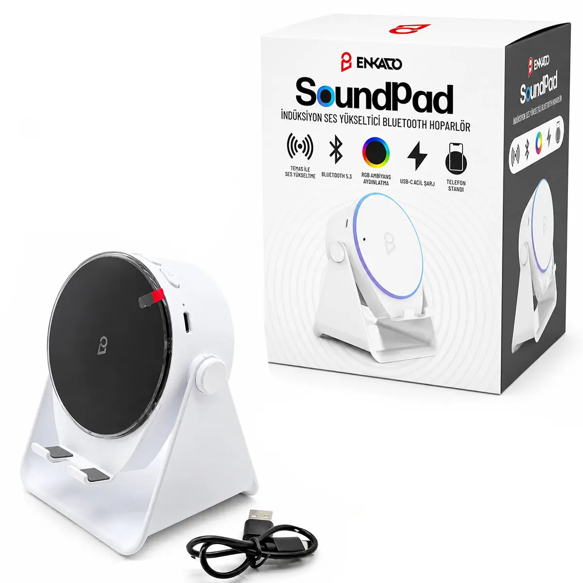 SOUNDPAD 5IN1 - 5W - 2000mAh TEMAS İLE SES YÜKSELTME - TELEFON STAND - USB-C ŞARJ BEYAZ İNDİKSİYON SES YÜKSELTİCİ BLUETOOTH HOPARLÖR SPEAKER EKD-S11 (4745)