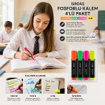 YUMA YM-792-4  792-T-Y-S-P   4PCS  FOSFORLU KALEM  TURUNCU - YEŞİL - SARI - PEMBE (4745)-2