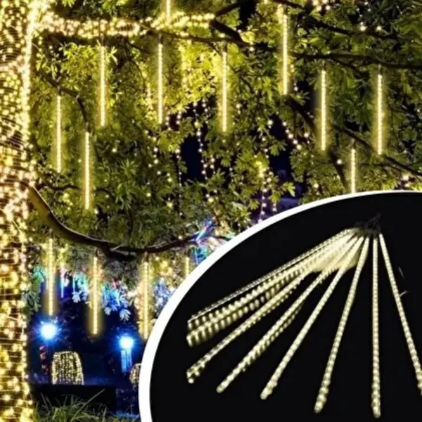 10'lu 45 cm Plastik Meteor LED USB 2M Kablo Sarı Renk Ağaç Işığı – Renk Değiştiren Asmalı Dekoratif Bahçe ve Dış Mekan Aydınlatması (4745)