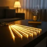 10&amp;apos;lu 45 cm Plastik Meteor LED USB 2M Kablo Sarı Renk Ağaç Işığı – Renk Değiştiren Asmalı Dekoratif Bahçe ve Dış Mekan Aydınlatması (4745)-3