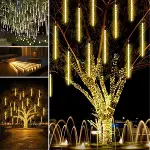 10&amp;apos;lu 45 cm Plastik Meteor LED USB 2M Kablo Sarı Renk Ağaç Işığı – Renk Değiştiren Asmalı Dekoratif Bahçe ve Dış Mekan Aydınlatması (4745)-4