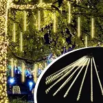 10&amp;apos;lu 45 cm Plastik Meteor LED USB 2M Kablo Sarı Renk Ağaç Işığı – Renk Değiştiren Asmalı Dekoratif Bahçe ve Dış Mekan Aydınlatması (4745)-1