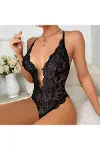 Metal Kalp Aksesuarlı Fantezi Dantelli Siyah Body-5
