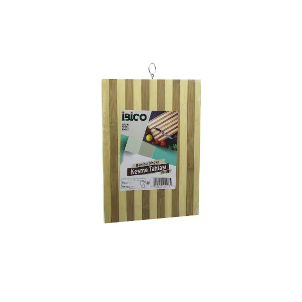 18 X 28 X 1.4CM BEYAZ ÇİZGİLİ AHŞAP BAMBU KESİM PANOSU - KESME TAHTASI METAL KULPLU (4745)