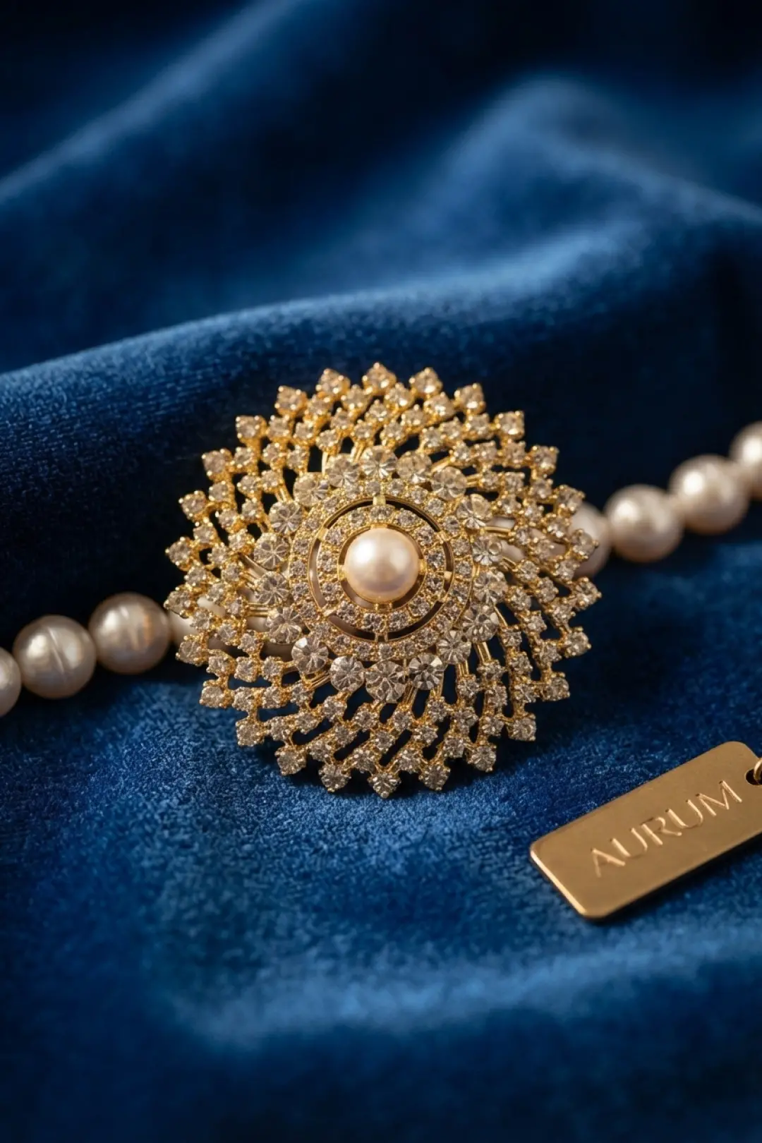 Gold Renk Zirkon Taşlı İnci Detaylı Kadın Broş TJ-BR505