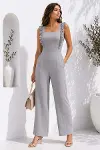 Kadın Tül Kumaş Kare Yaka Kuşaklı Tulum-1