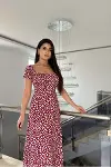 Kadın Kare Yaka Kemerli Midi Elbise-2