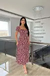Kadın Kare Yaka Kemerli Midi Elbise-1