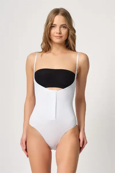 Beyaz Göğsü Açık Agraflı Body Korse