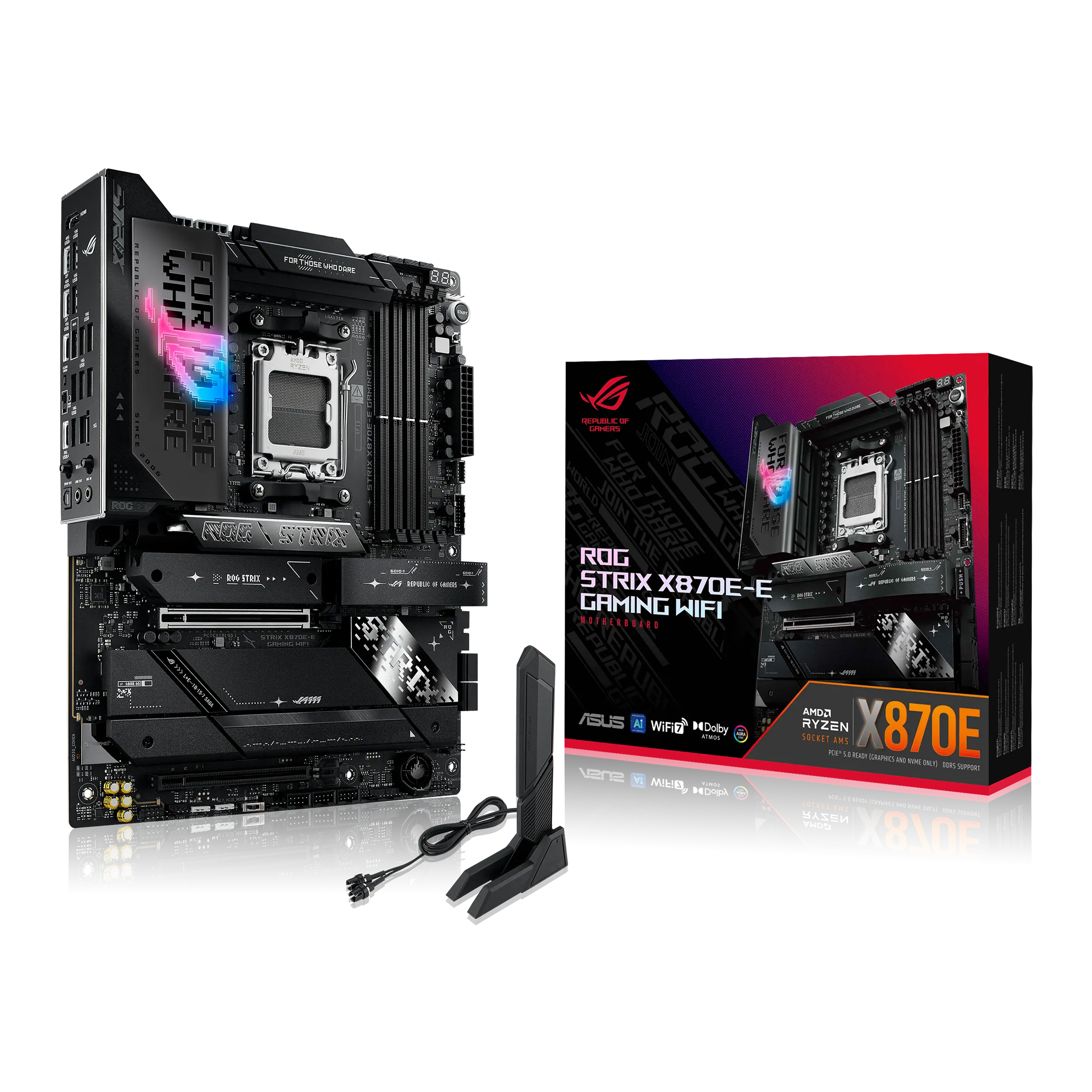 ROG STRIX X870E-E GAMING WIFI, 4xDDR5, 5xM.2, HDMI, DP, Type-C, PCIe 5.0, 2xWi-Fi 7, Bluetooth v5.4, AMD Ryzen 9000-8000 ve 7000 Serisi, AM5 Soket Anakart