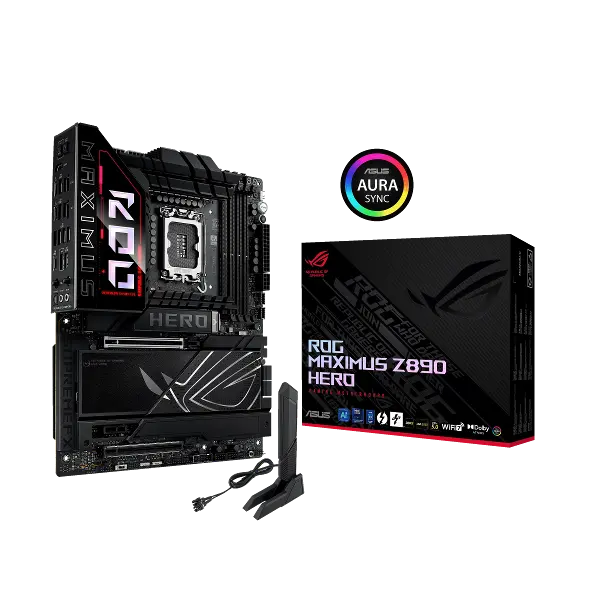 ROG MAXIMUS Z890 HERO, 8800MHz, 4xDDR5, 6x M.2, HDMI, 2xThunderbolt, 4xType-C, Wi-Fi 7, Bluetooth 5.4, Intel Core Ultra CPU(Seri 2), LGA1851 Soket, Gaming Anakart