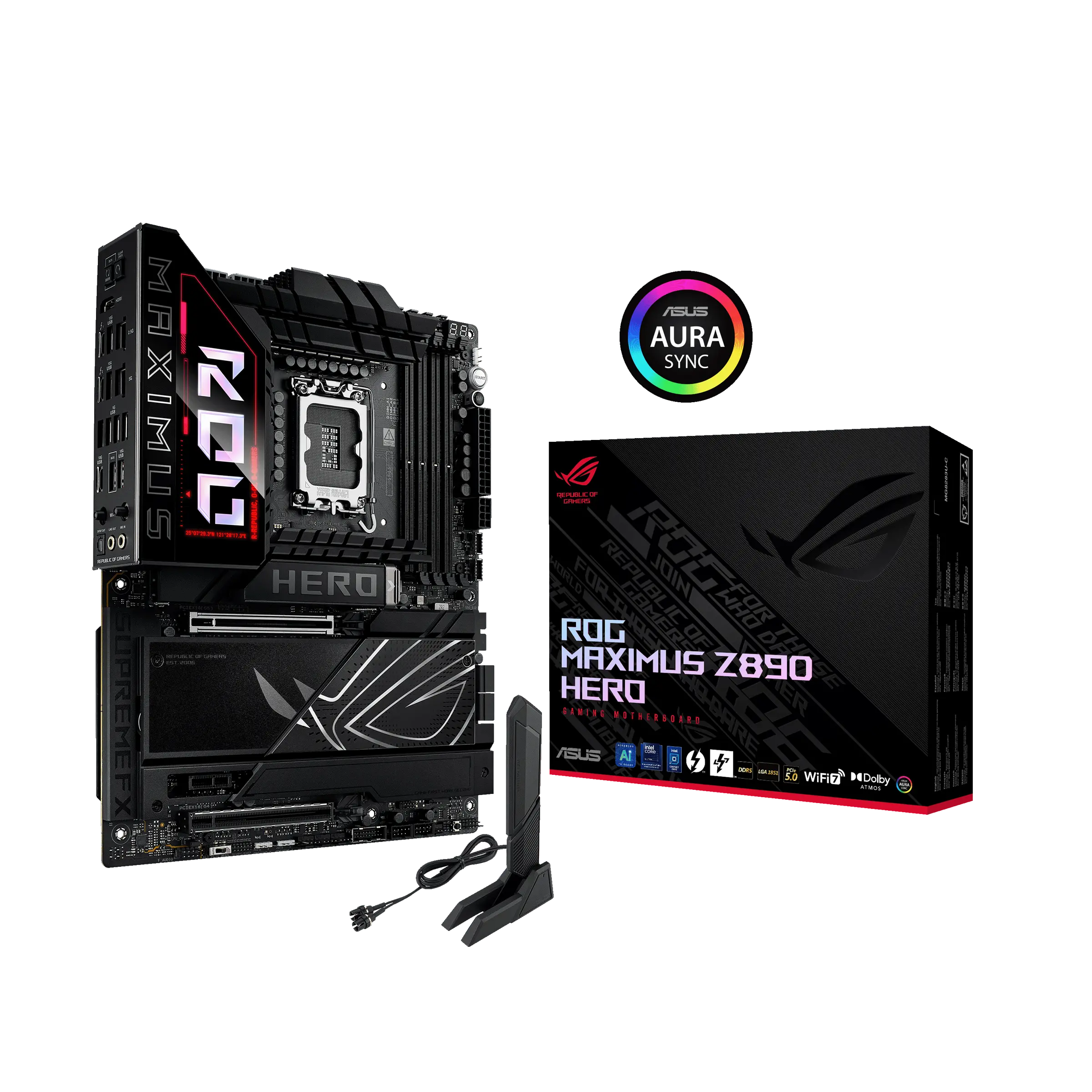 ROG MAXIMUS Z890 HERO, 8800MHz, 4xDDR5, 6x M.2, HDMI, 2xThunderbolt, 4xType-C, Wi-Fi 7, Bluetooth 5.4, Intel Core Ultra CPU(Seri 2), LGA1851 Soket, Gaming Anakart