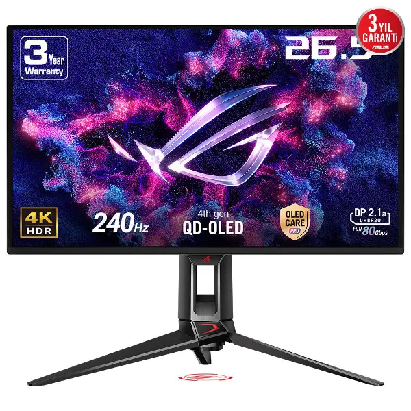 ROG SWIFT PG27UCDM GAMING 4K QD-OLED GSYNC UYUMLU HDR 400 3840x2160 0.03ms 240Hz 450cd DP HDMI USB VESA 3YIL OLED CARE PRO HDR 99% DCI-P3 10BIT PD90 W MONİTÖR