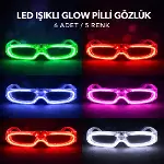 LED Işıklı Glow Pilli Parti Gözlüğü - Glow Efektli 6 Adet 5 Renk (4745)-1