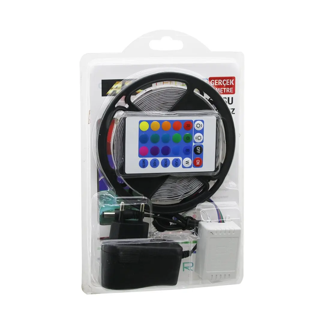 ATC LED STRIP EL-07-RUS-K 5MT KUMANDALI - ADAPTÖRLÜ RGB RENKLİ ŞERİT LED IP65=SU GEÇİRMEZ SMD=2835 54LEDs/m (4745)
