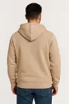 Erkek Üç İplik Kapüşonlu Tam Fermuarlı Kanguru Çepli SweatShirt Hoodie - Bej-2