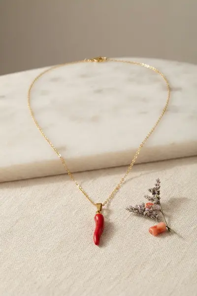 316L Çelik Gold Renk Zincir Kırmızı Kapya Biber Model Kadın Kolye TJ-BKO11240