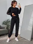 Kadın Uzun Kollu Bisiklet Yakalı File Tül Detaylı Viskon Iki Iplik Bluz Ve Pantolon Ikili Takım-2