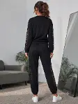 Kadın Uzun Kollu Bisiklet Yakalı File Tül Detaylı Viskon Iki Iplik Bluz Ve Pantolon Ikili Takım-4