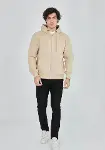 Unisex Tam Fermuarlı Kapşonlu&nbsp; SweatShirt - Bej-1