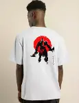 Unisex Bisiklet Yaka Baskılı Oversize T-Shirt - Beyaz-2
