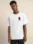 Unisex Bisiklet Yaka Baskılı Oversize T-Shirt - Beyaz-1