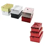 3PCS D.DÖRTGEN PARLAK MİX RENKLİ - KABARTMA DESEN KARTON HEDİYE KUTUSU KURDELALI 22.5X15.5-20.5X13.5-18.5X11.5CM (4745)-1