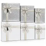 3PCS D.DÖRTGEN PARLAK MİX RENKLİ - KABARTMA DESEN KARTON HEDİYE KUTUSU KURDELALI 33X24.5-28.5X20.5-24X16.5CM (4745)-2