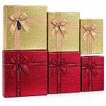 3PCS D.DÖRTGEN PARLAK MİX RENKLİ - KABARTMA DESEN KARTON HEDİYE KUTUSU KURDELALI 33X24.5-28.5X20.5-24X16.5CM (4745)-3