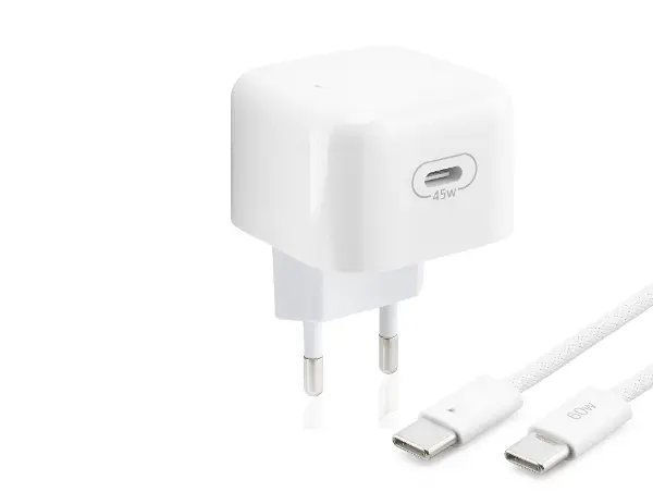 Type-c Hızlı Şarj Seti 45W Type-c Adaptörlü 1 M Örgülü Kablolu Beyaz ND1014