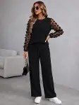Kadın Uzun Kollu Bisiklet Yakalı Kolları Tullu Viskon Iki Iplik Bluz Ve Pantolon Ikili Takım-3