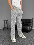 Su Yolu Çizgili Cepli Pantalon - Gri-4
