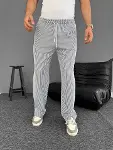 Su Yolu Çizgili Cepli Pantalon - Gri-1