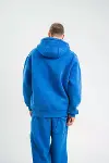 Unisex Double Oversize Kapşonlu Yıkamalı SweatShirt - Mavi-2